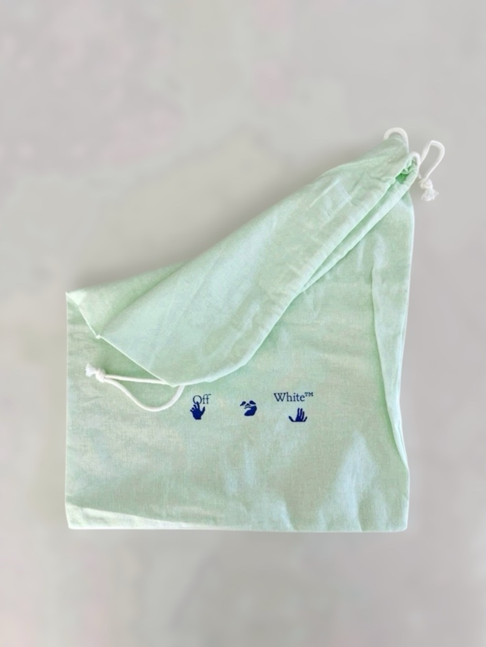 OFF-WHITE Designer Mint Green Canvas Fabric Drawstring Dust Bag